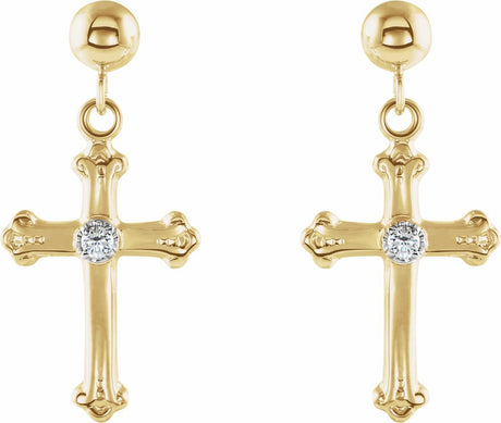 14K Yellow/White Gold .04 CTW Natural Diamond Cross & Ball Earrings  