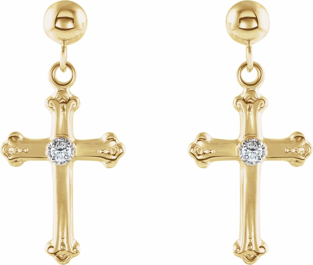 14K Yellow/White .04 CTW Natural Diamond Cross & Ball Earrings