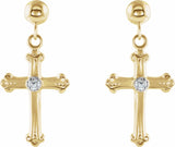 14K Yellow/White .04 CTW Natural Diamond Cross & Ball Earrings