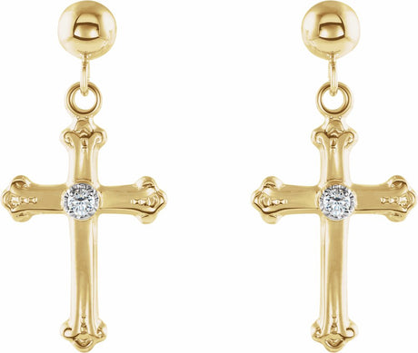 14K Yellow/White .04 CTW Natural Diamond Cross & Ball Earrings