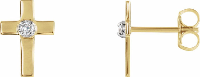 14K Yellow Gold 10x6 mm .04 CTW  Natural Diamond Cross Earrings