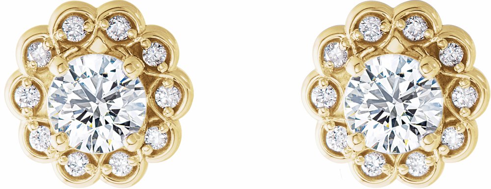 14K Yellow 5/8 CTW Natural Diamond Halo-Style Earrings