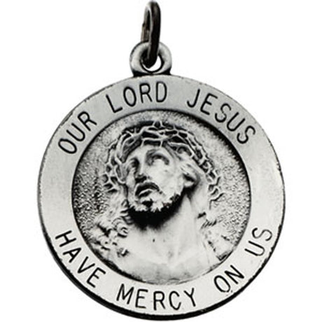 Sterling Silver 18 mm Round Our Lord Jesus Medal 18" Necklace