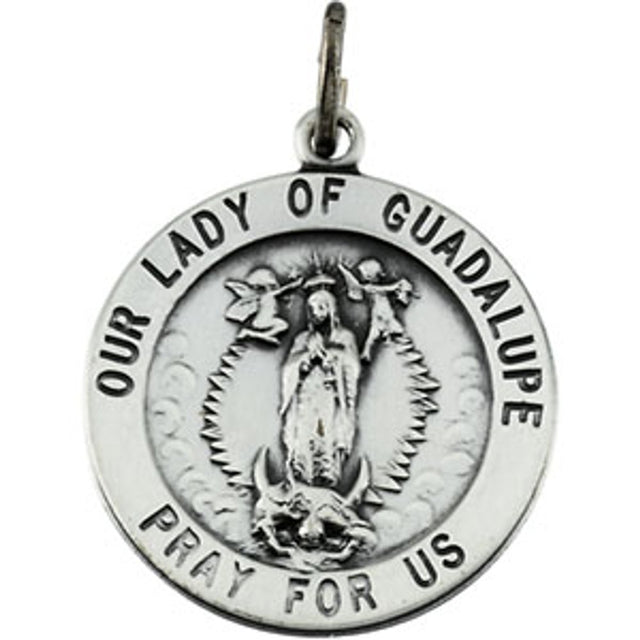 Sterling Silver 22 mm Round Our Lady of Guadalupe Medal