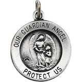 14K White 15 mm Guardian Angel Medal