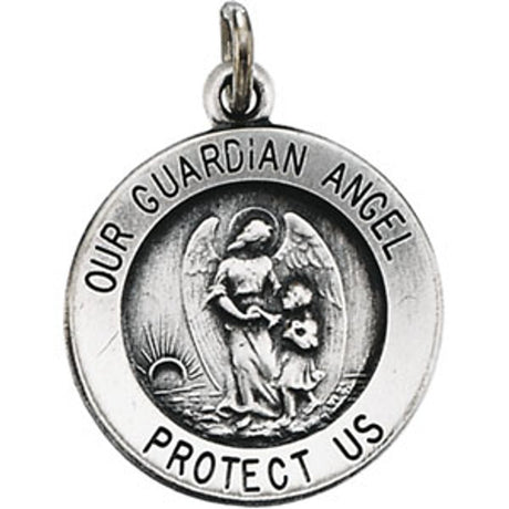 Sterling Silver 18 mm Guardian Angel Medal  