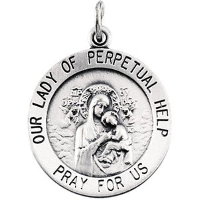 Sterling Silver 18 mm Round Our Lady of Perpetual Help Medal