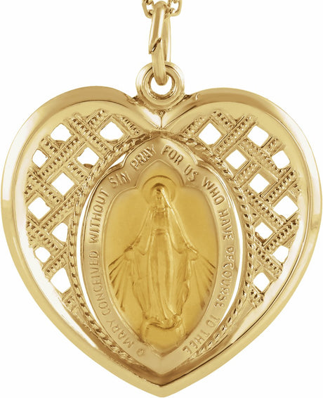 14K Yellow 20x20 mm Heart Miraculous Medal