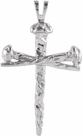 14K White Nail Design Cross Pendant