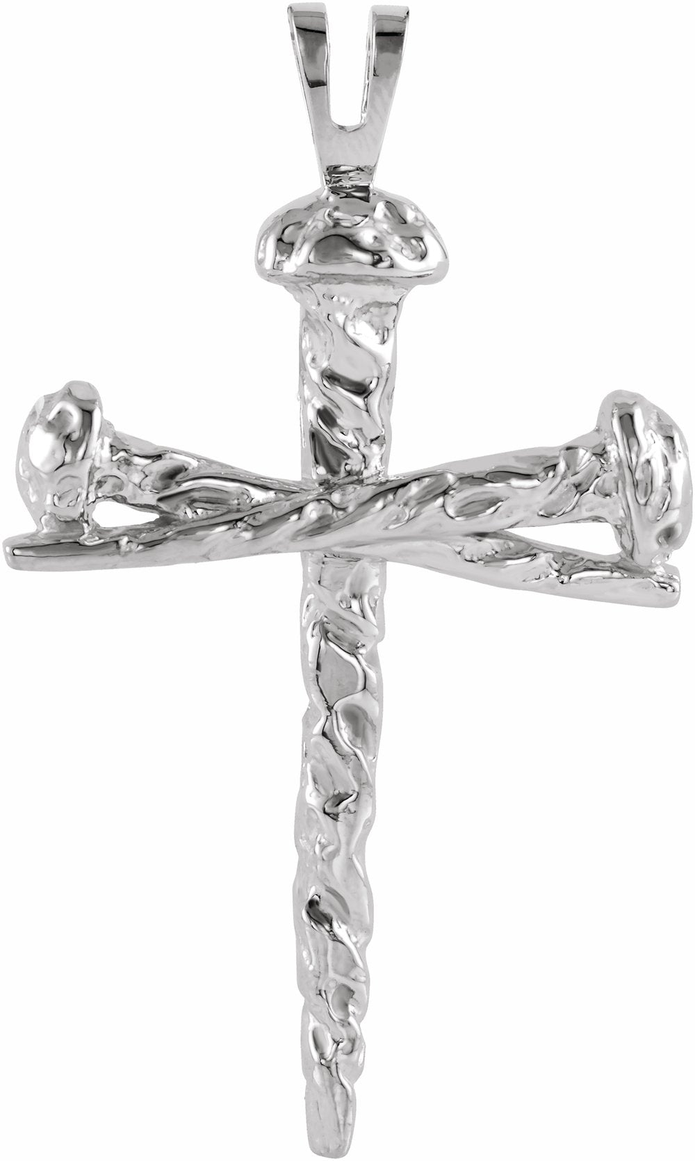 14K White Gold Nail Design Cross Pendant
