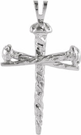 14K White Gold Nail Design Cross Pendant