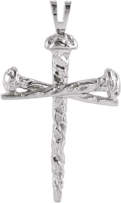 14K White Gold Nail Design Cross Pendant
