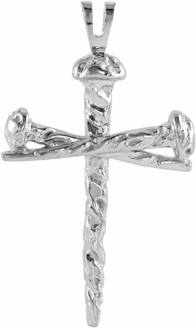 14K White Gold Nail Design Cross Pendant