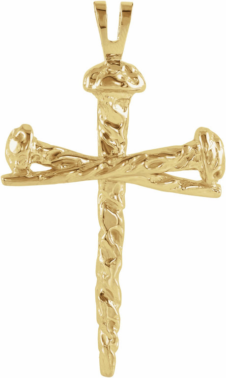 14K Yellow 26x18.25 mm Nail Design Cross Pendant