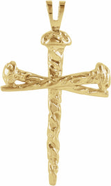 10K Yellow Gold Nail Design Cross Pendant