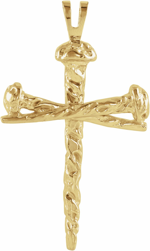 10K Yellow Gold Nail Design Cross Pendant