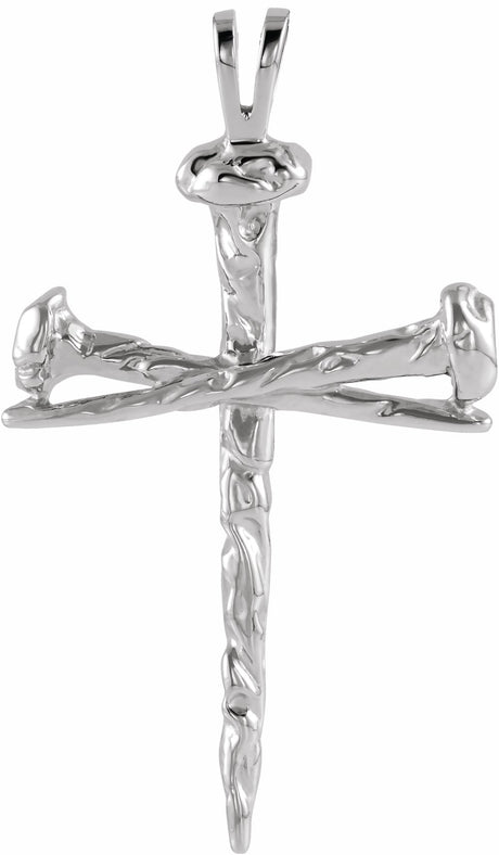 14K White Nail Design Cross Pendant