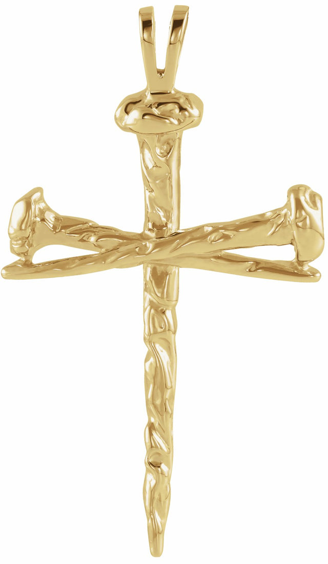14K Yellow Gold Nail Design Cross Pendant