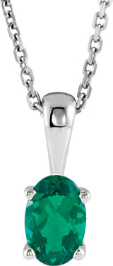 Sterling Silver Lab-Grown Emerald 16-18" Necklace