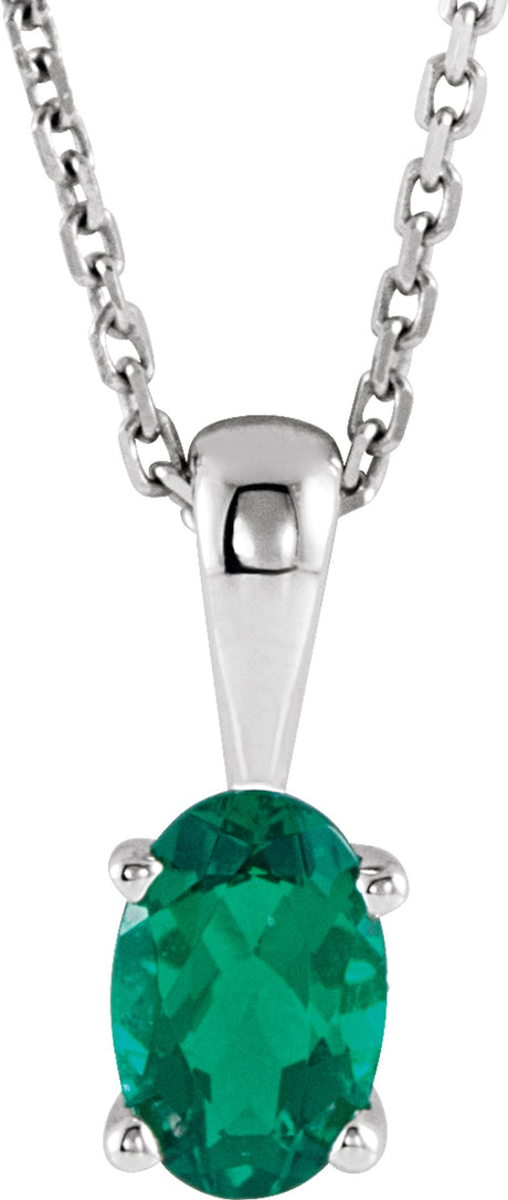 Sterling Silver Lab-Grown Emerald 16-18" Necklace