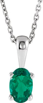 Sterling Silver Lab-Grown Emerald 16-18" Necklace