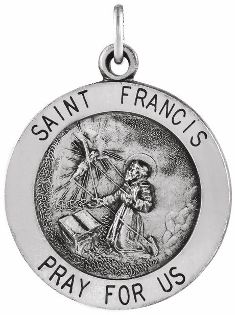 Sterling Silver 18 mm Round St. Francis of Assisi Medal 18" Necklace   