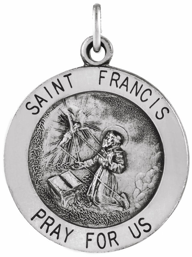 Sterling Silver 18 mm Round St. Francis of Assisi Medal 18" Necklace   