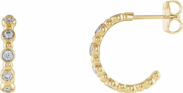 14K Yellow Gold 3/8 CTW Natural Diamond Beaded Hoop Earrings 