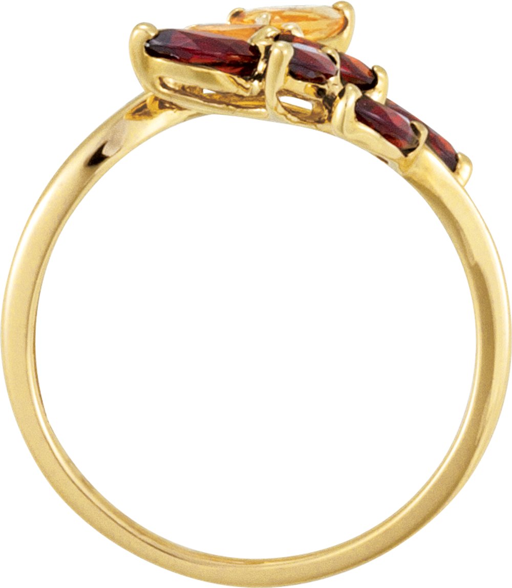 14K Yellow Natural Citrine & Natural Mozambique Garnet Bypass Ring