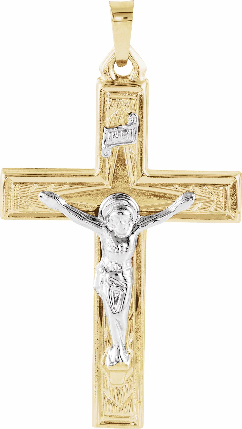 14K Yellow/White 37.6x22 mm Hollow Crucifix Pendant