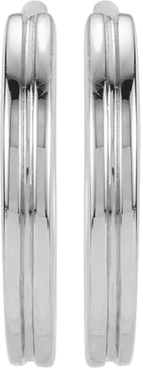 14K White Gold Grooved Hinged 10.3 mm Huggie Hoop Earrings