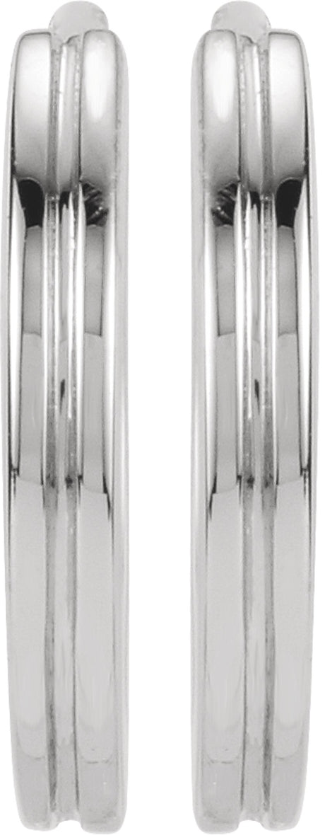14K White Gold Grooved Hinged 10.3 mm Huggie Hoop Earrings