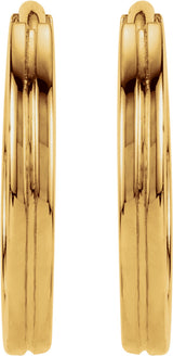 14K Yellow Gold Grooved Hinged 10.3 mm Huggie Hoop Earrings