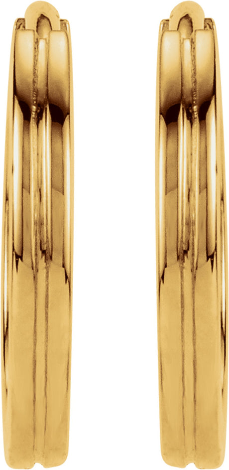 14K Yellow Gold Grooved Hinged 10.3 mm Huggie Hoop Earrings