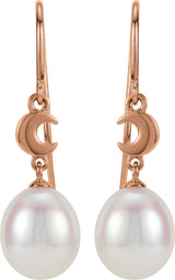 14K Rose Cultured White Freshwater Pearl Crescent Moon Earrings