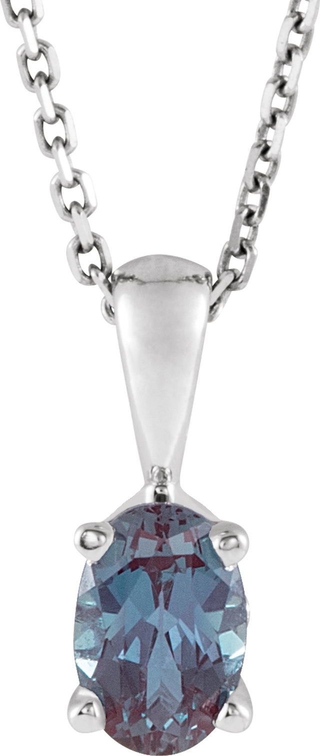 Sterling Silver Lab-Grown Alexandrite 16-18" Necklace