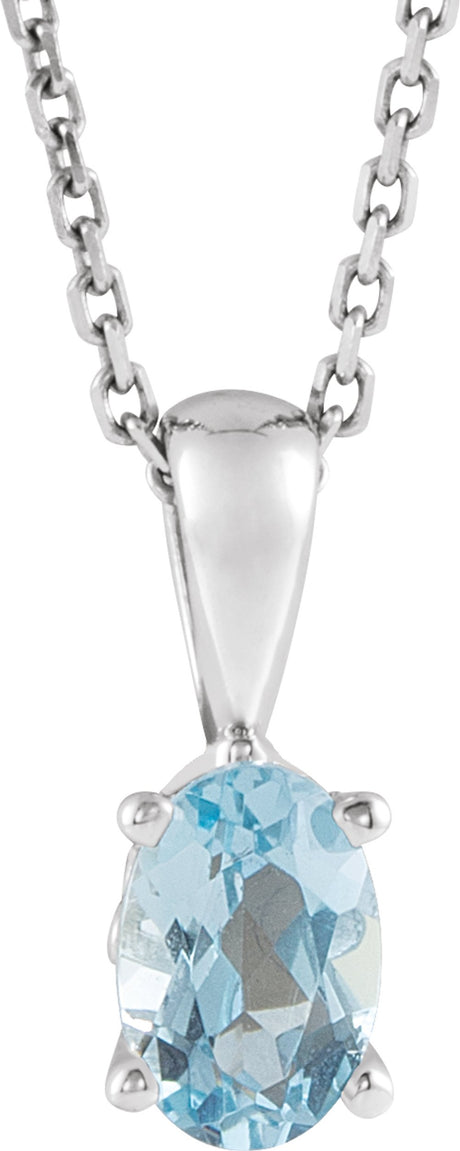 Sterling Silver Natural Aquamarine 16-18" Necklace