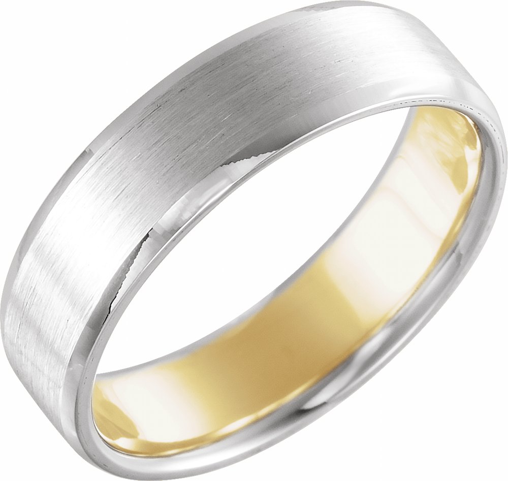 14K White/Yellow 6 mm Beveled-Edge Band with Matte Finish Size 10.5