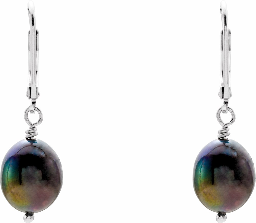 Sterling Silver Cultured Black Freshwater Pearl Earrings