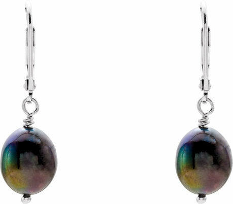 Sterling Silver Cultured Black Freshwater Pearl Earrings