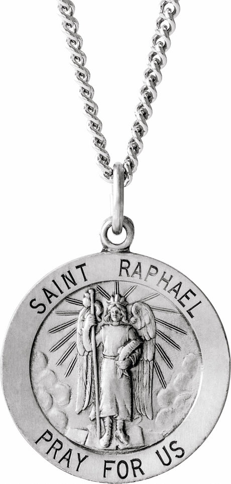 Sterling Silver 18 mm Round St. Raphael 18" Necklace