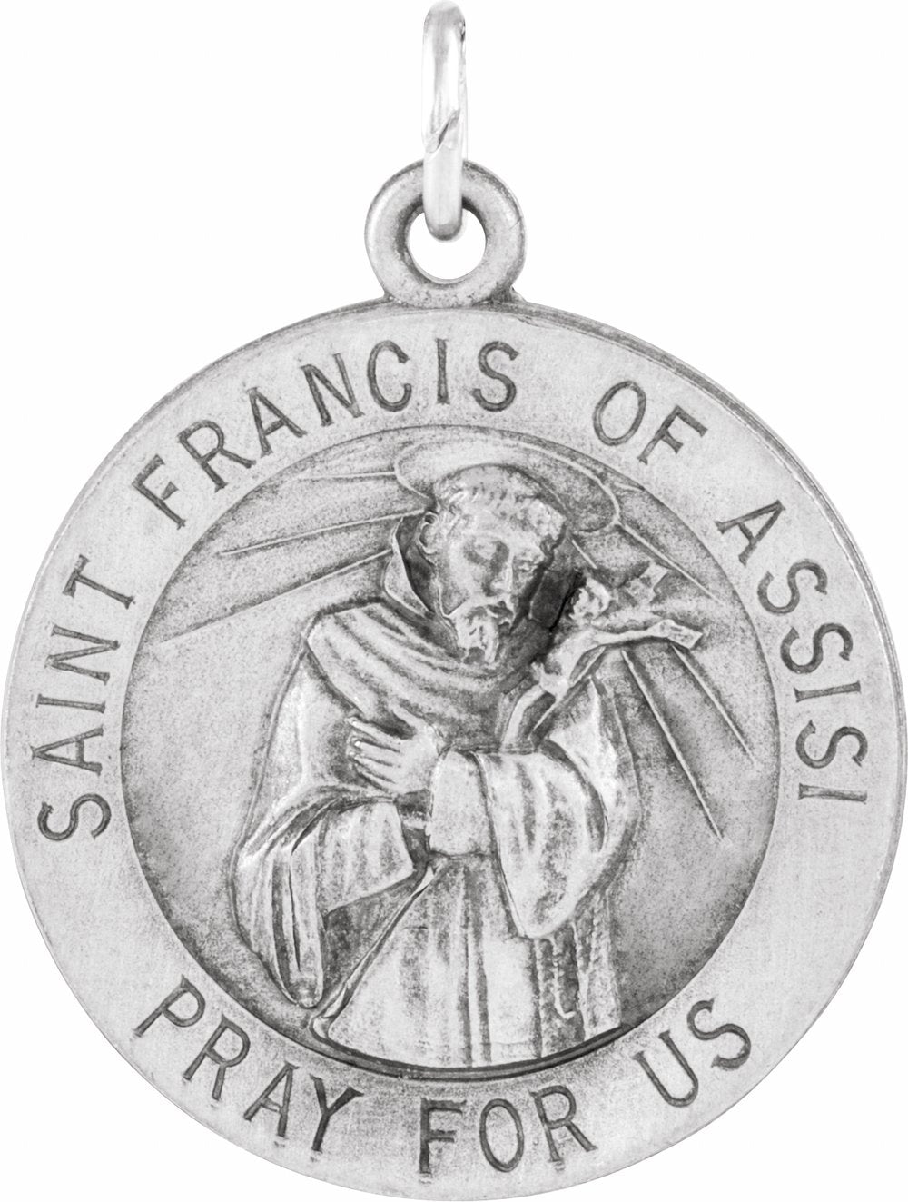 Sterling Silver 22 mm Round St. Francis of Assisi Medal 