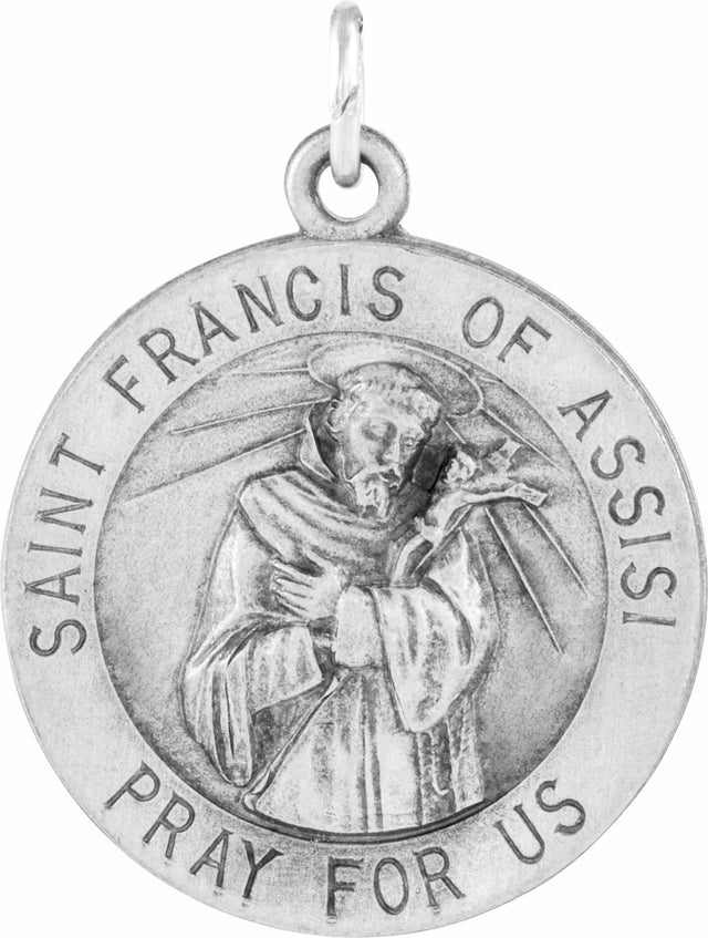 14K White 15 mm Round St. Francis of Assisi Medal