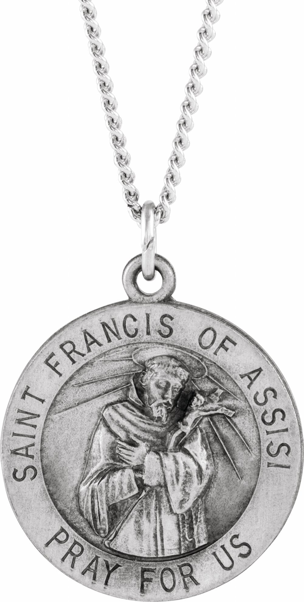 Sterling Silver 18 mm Round St. Francis of Assisi Medal 18" Necklace