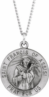 Sterling Silver 18 mm Round St. Francis of Assisi Medal 18" Necklace