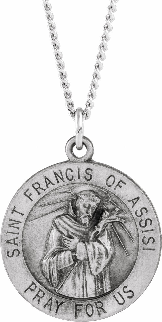 Sterling Silver 18 mm Round St. Francis of Assisi Medal 18" Necklace