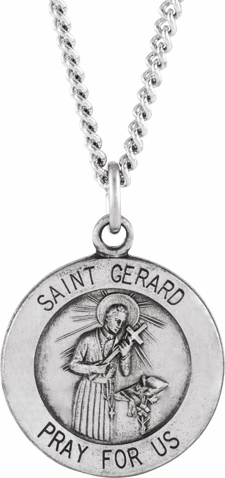 Sterling Silver 22 mm St. Gerard Medal 24" Necklace 