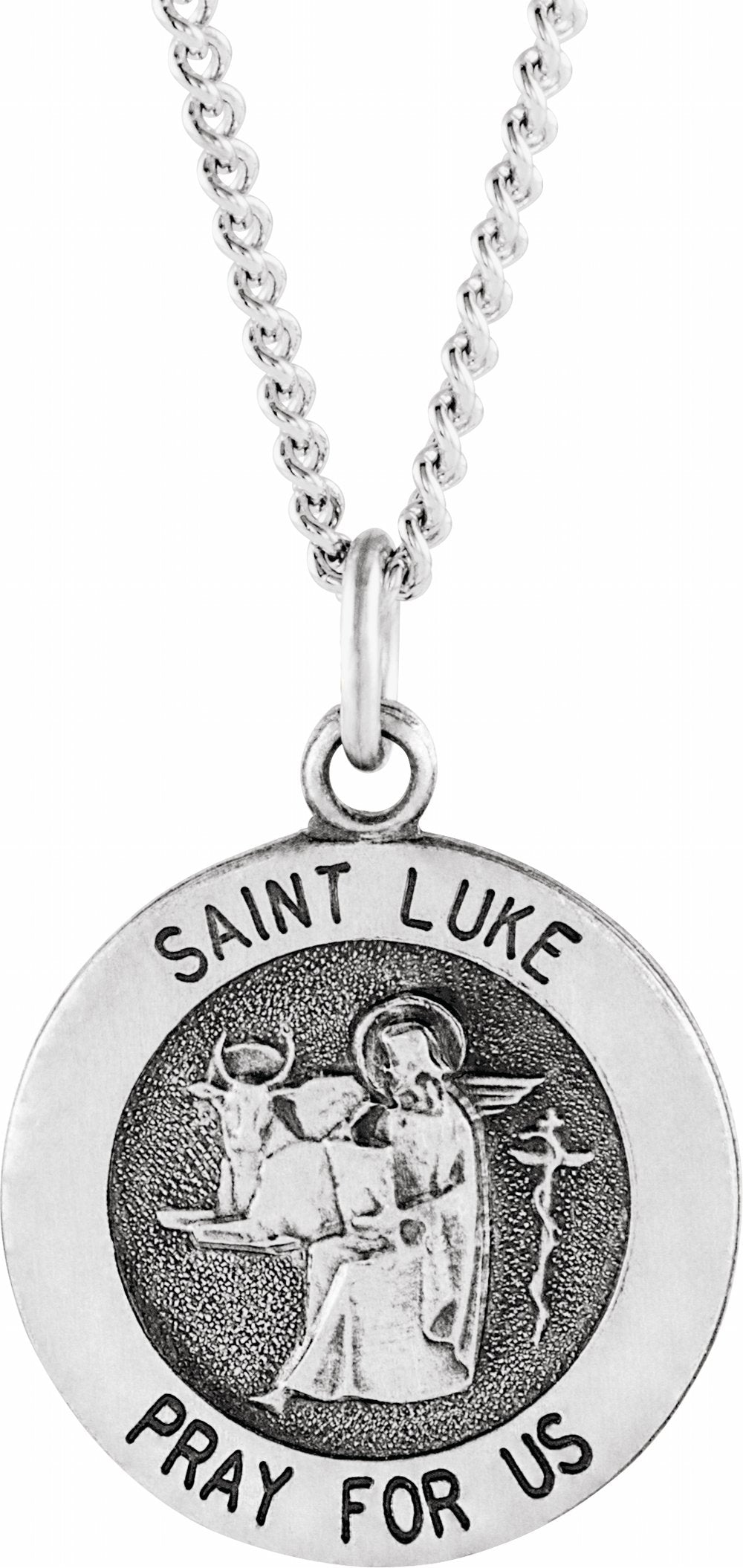 Sterling Silver 18 mm Round St. Luke Medal 18" Necklace 