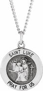 Sterling Silver 18 mm Round St. Luke Medal 18" Necklace 