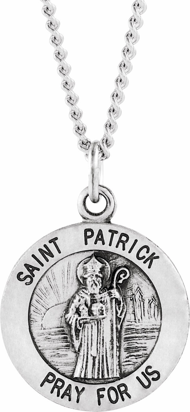 Sterling Silver  22 mm Round St. Patrick 18" Necklace